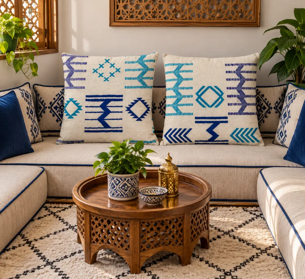 Coussins de Décoration en Laine Naturelle Bleue 46x46 cm