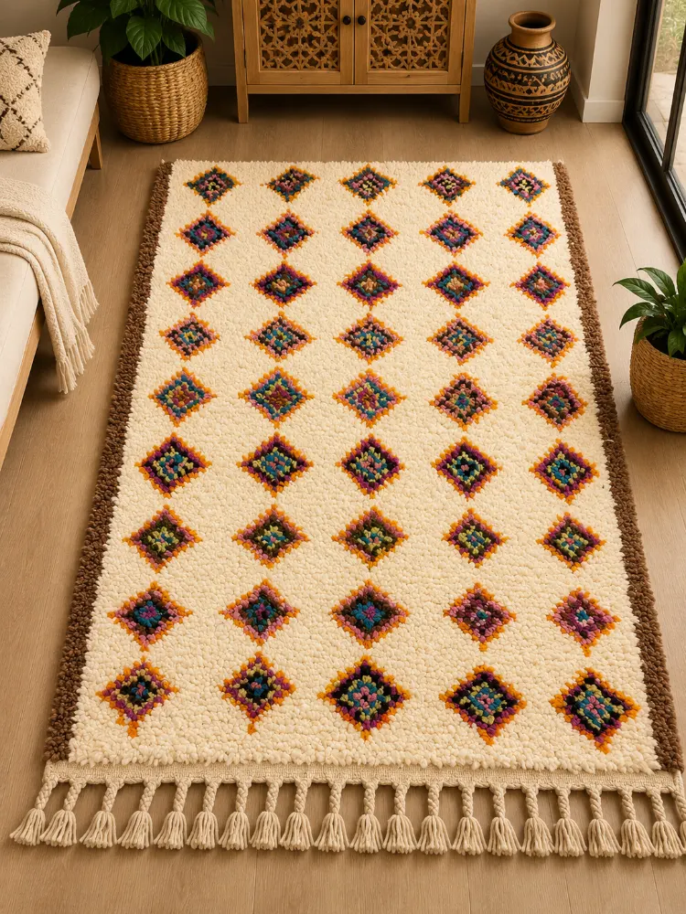 Handmade Natural Wool Traditional Area Rug - 1x1.4m