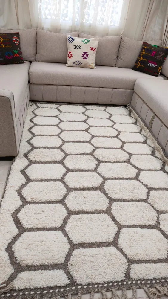 Tapis en laine naturelle fait main 1,5 x 2,5 m - Épais et chaleureux
