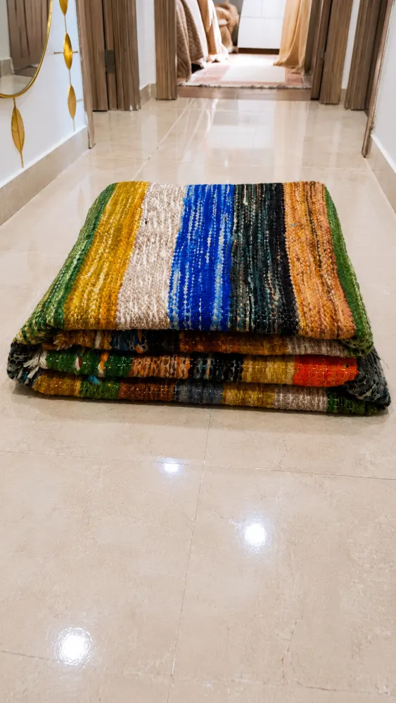 Handmade Natural Wool Hanbel Rug 1x1.5m - Lightweight Striped Rug