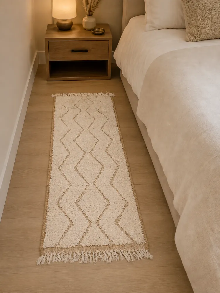 Handmade Natural Wool Accent Rug 100x60 cm - Off-White Geometric Mat