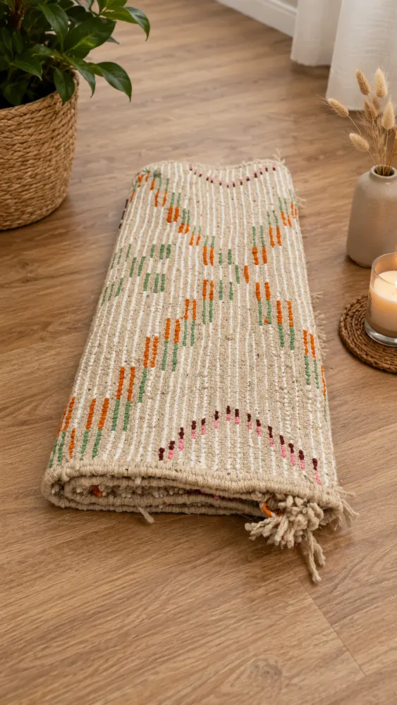 Handwoven Natural Wool Area Rug 1x1.5m