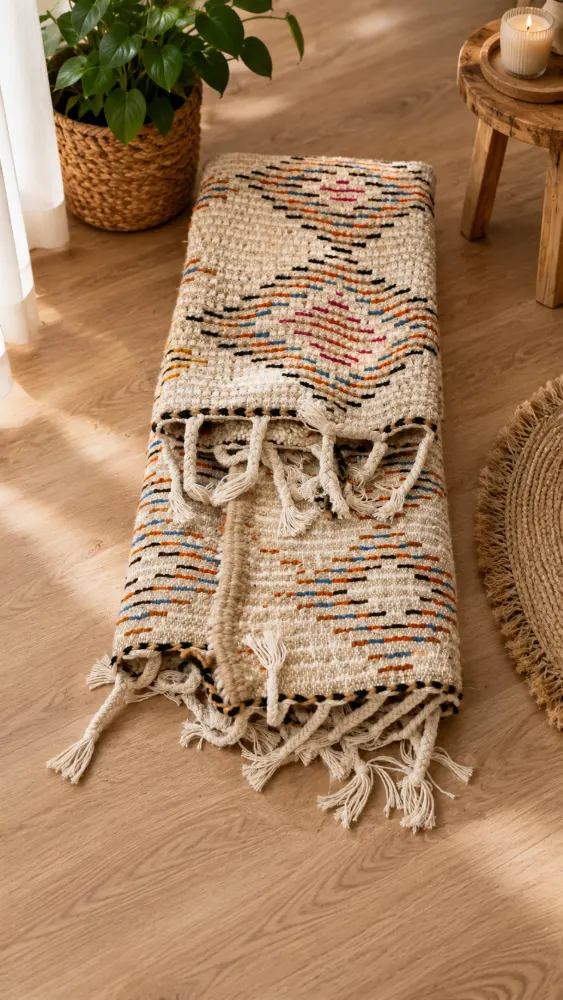 Traditional Handmade Natural Wool Rug with Tassels (1.60 x 1.05 m)