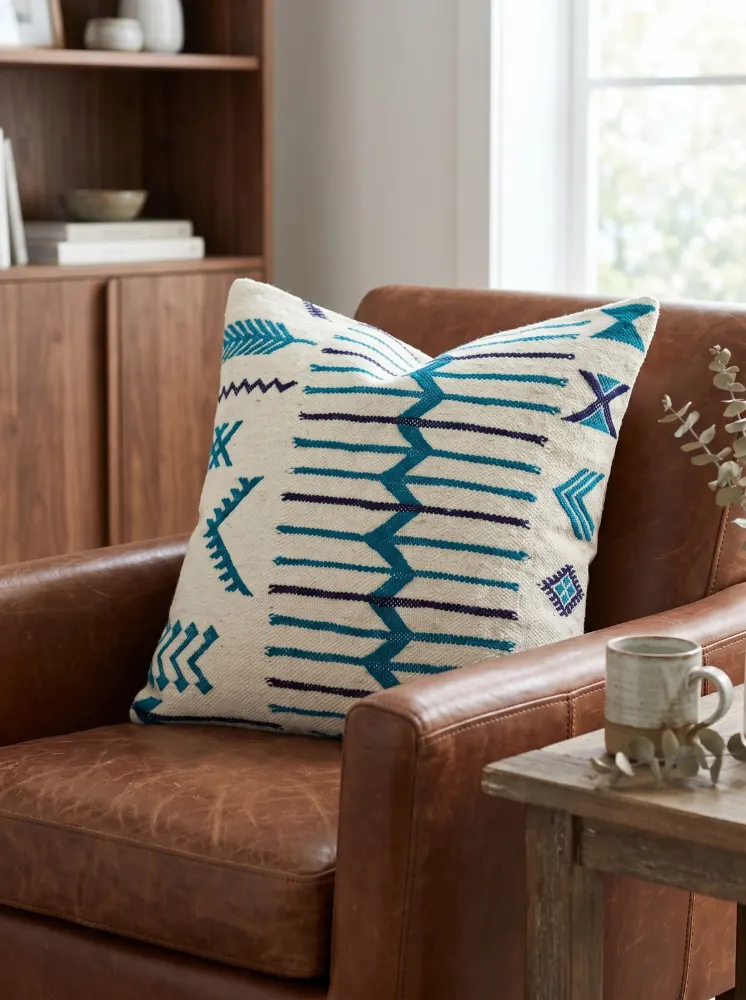 Coussins de Décoration en Laine Naturelle Bleue 46x46 cm