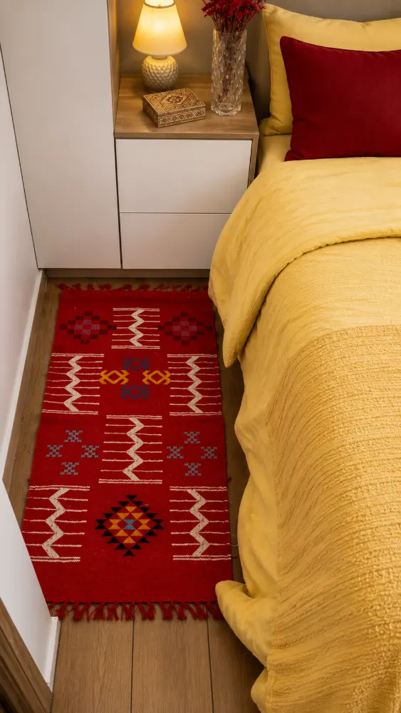 Handmade 3-Piece Red Wool Bedroom Rug Set