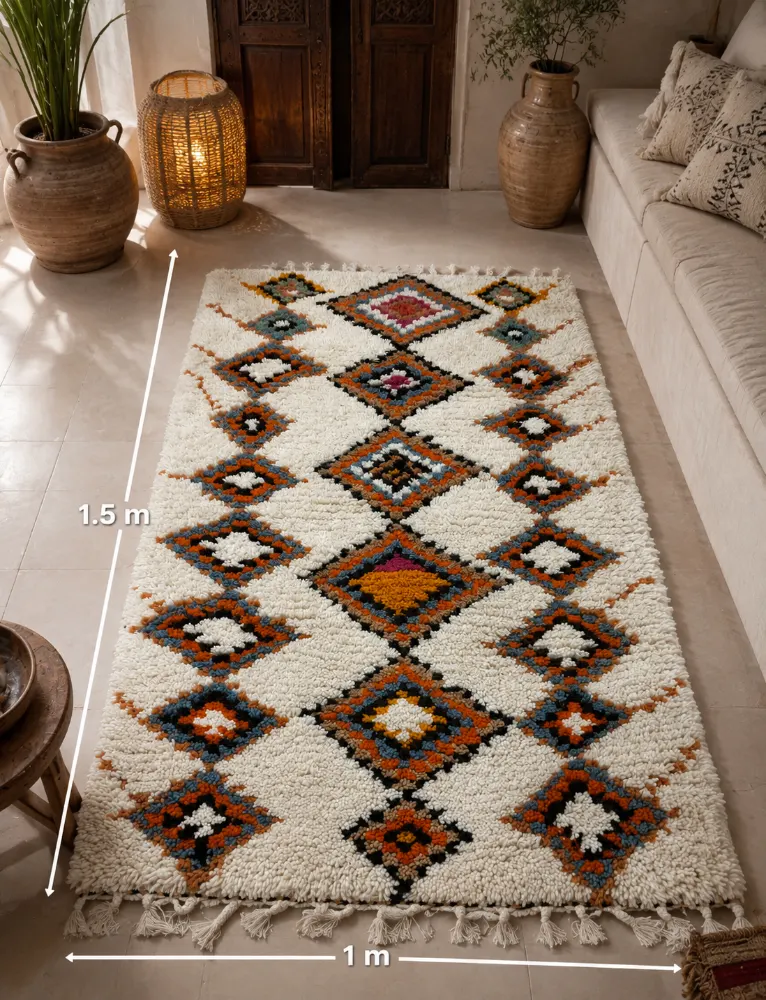 Traditional Handmade Natural Wool Rug with Tassels (1.60 x 1.05 m)