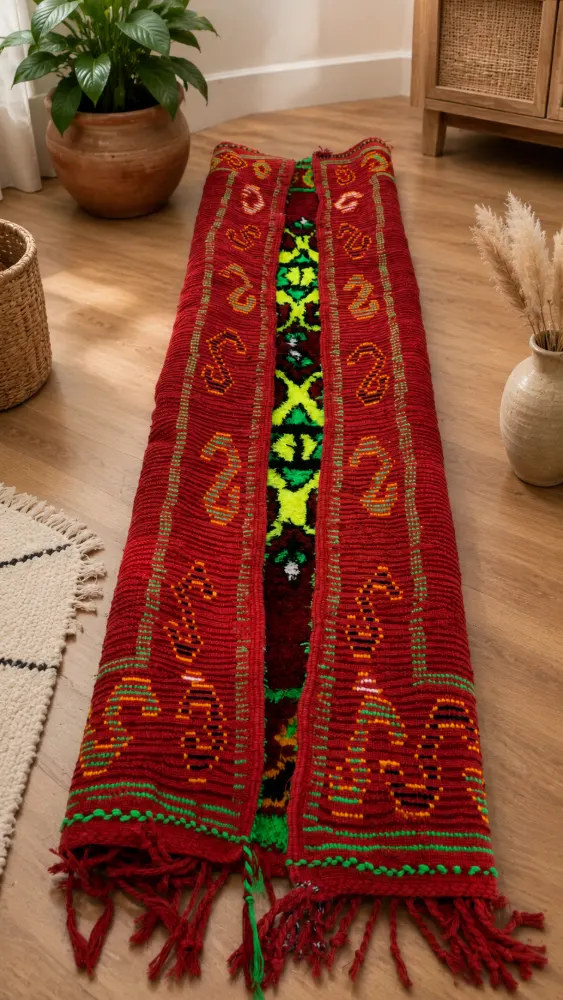 Handmade Traditional Red Yarn Runner Rug - 97 x 195 cm
