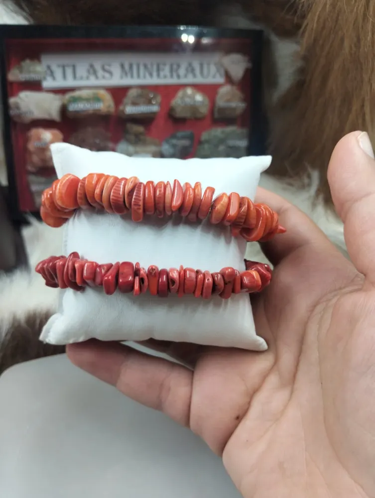Natural Red Coral Chip Bracelet Collection