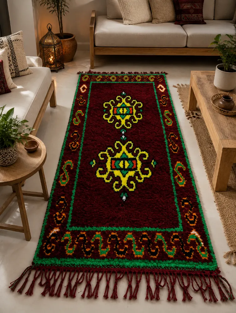 Handmade Traditional Red Yarn Runner Rug - 97 x 195 cm