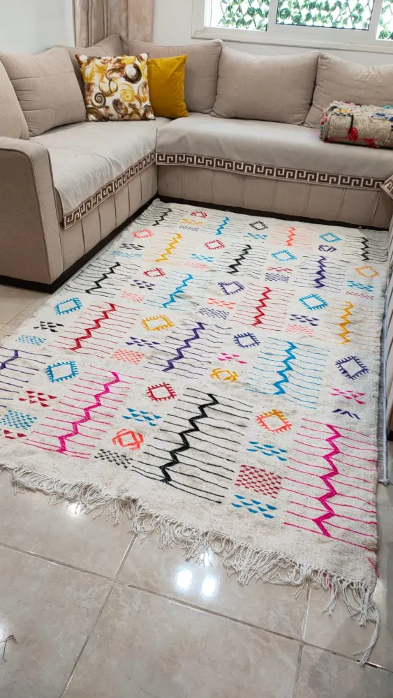 Tapis Traditionnel Fait Main en Laine Naturelle 1,4 x 2,5 m