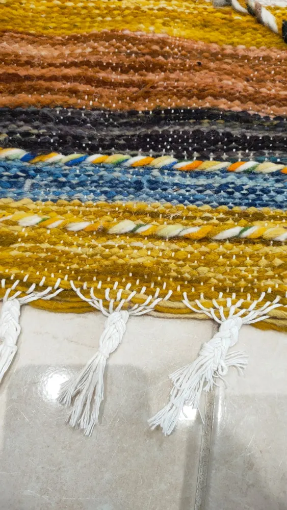 Handmade Natural Wool Hanbel Rug 1x1.5m - Lightweight Striped Rug