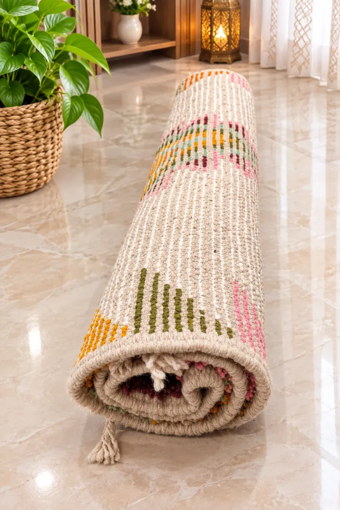 Handmade Natural Wool Traditional Rug - 1 x 1.5m Geometric Area Rug
