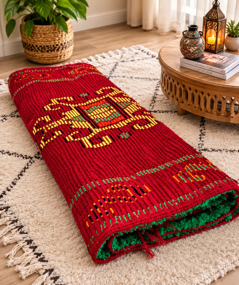 Handmade Traditional Red Yarn Runner Rug - 97 x 195 cm