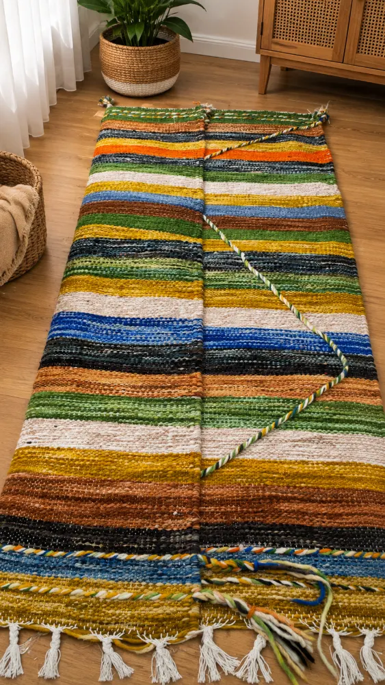 Handmade Natural Wool Hanbel Rug 1x1.5m - Lightweight Striped Rug