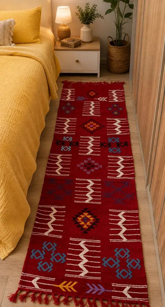 Handmade 3-Piece Red Wool Bedroom Rug Set
