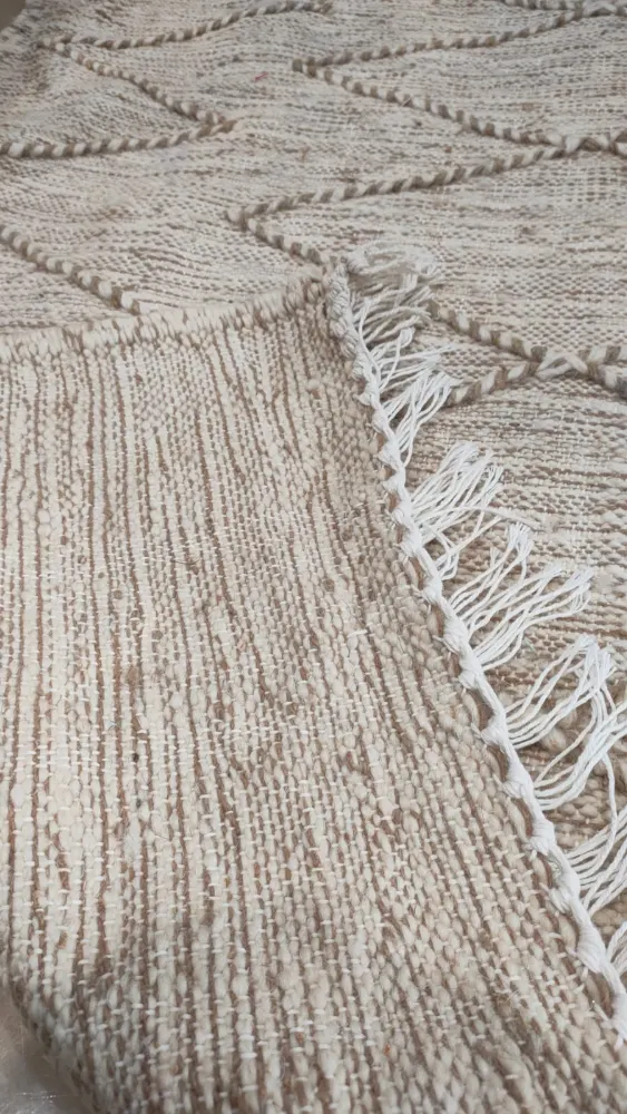 Handmade Natural Wool Geometric Runner Rug (1m x 1.8m)