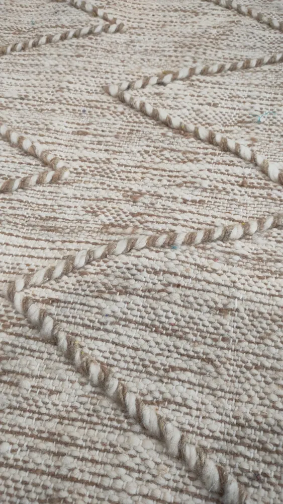 Handmade Natural Wool Geometric Runner Rug (1m x 1.8m)