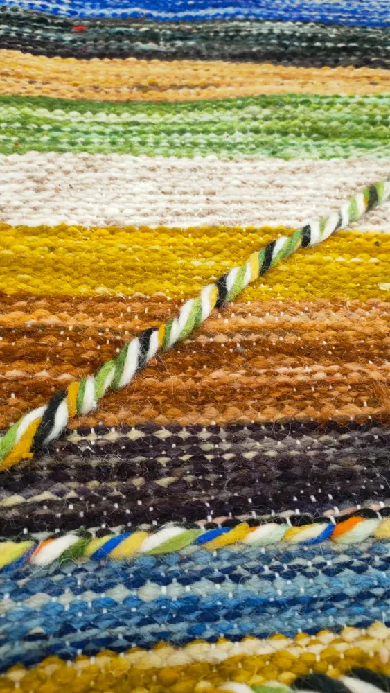 Handmade Natural Wool Hanbel Rug 1x1.5m - Lightweight Striped Rug