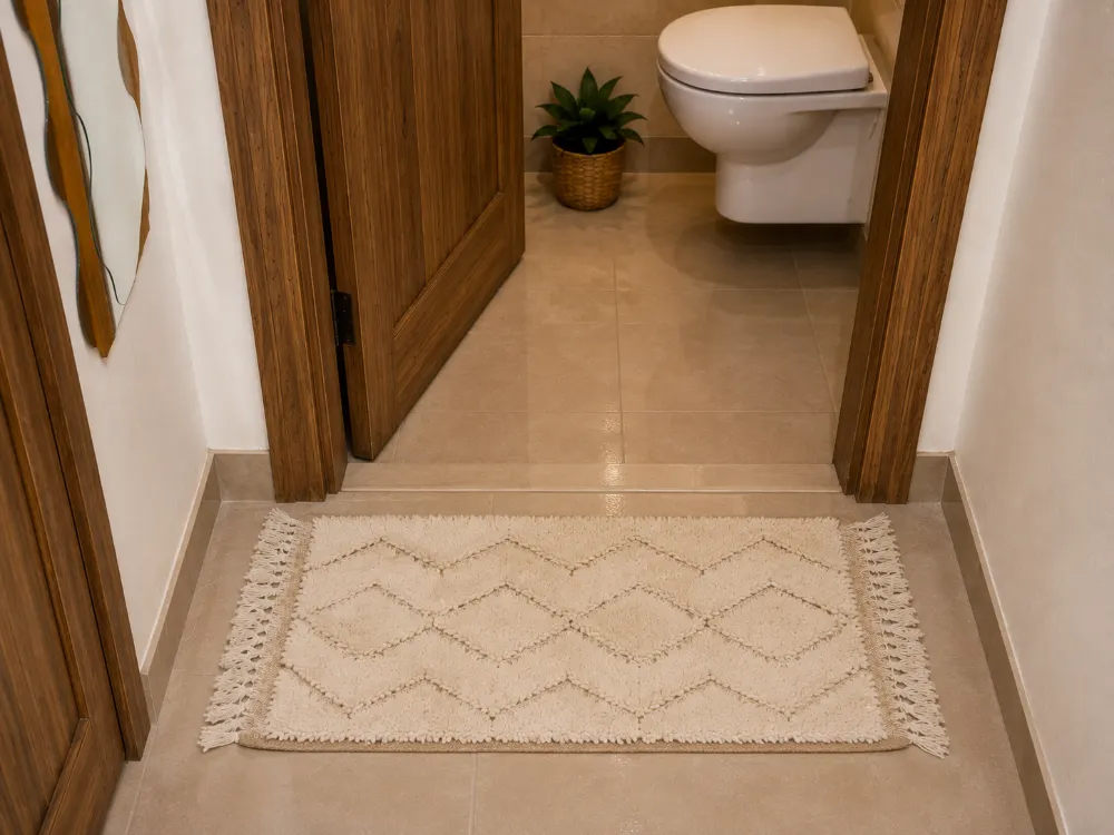 Handmade Natural Wool Accent Rug 100x60 cm - Off-White Geometric Mat