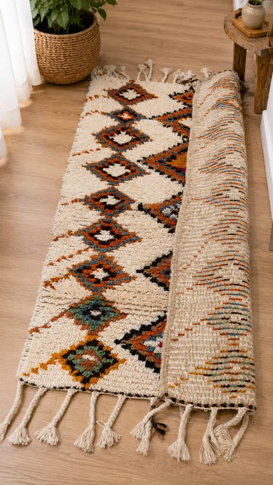 Traditional Handmade Natural Wool Rug with Tassels (1.60 x 1.05 m)